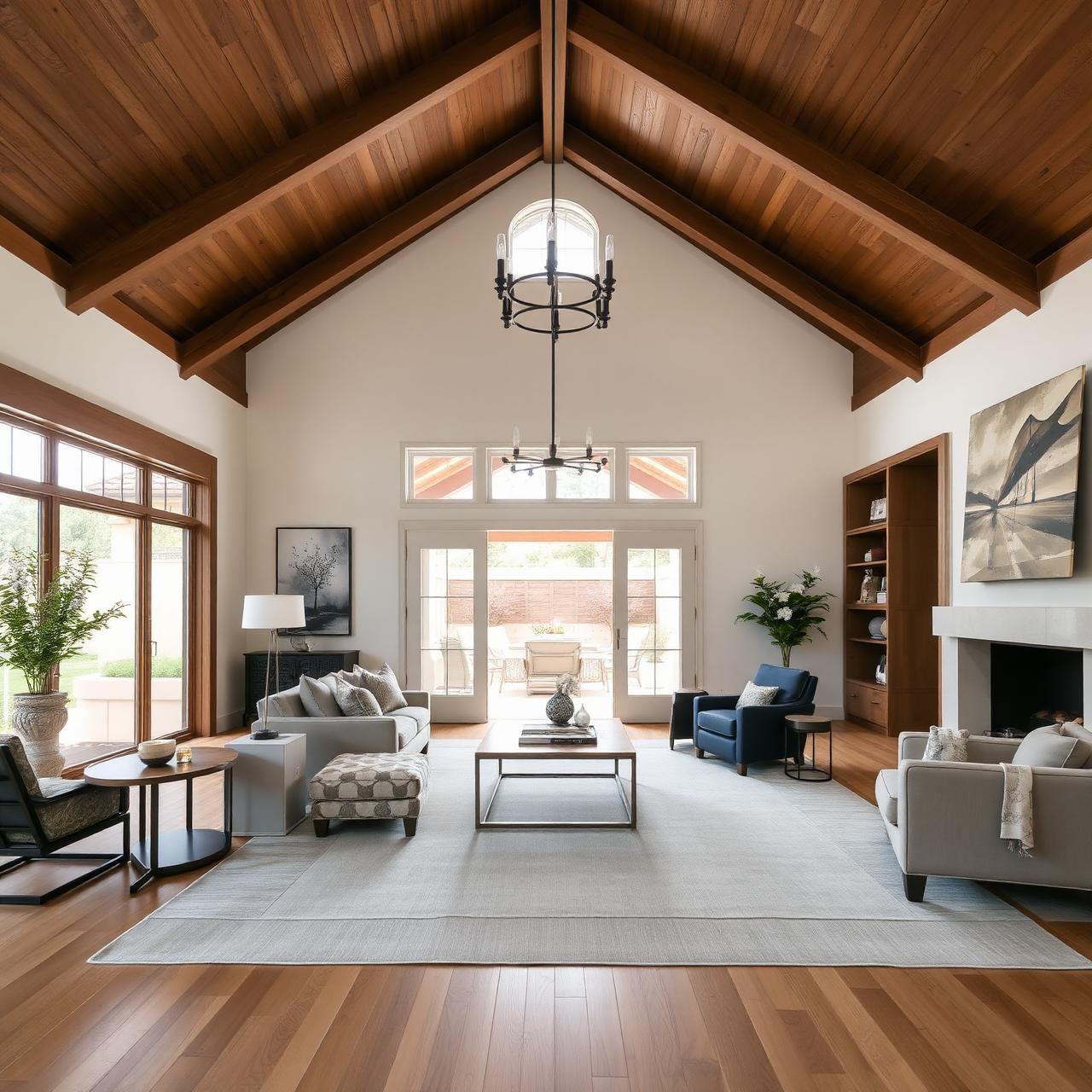 Open concept remodeled living room with vaulted ceiling